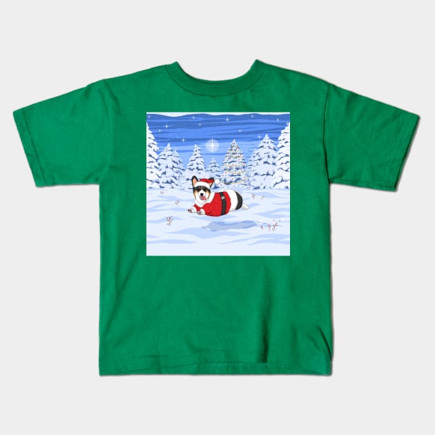 Cute Tricolor Corgi in Santa Christmas Costume Kids T-Shirt by csforest